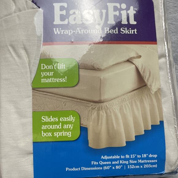 EasyFit Wrap Around Bed Skirt Queen-King Size Beige Adjustable 15"-18" Drop - Picture 2 of 4